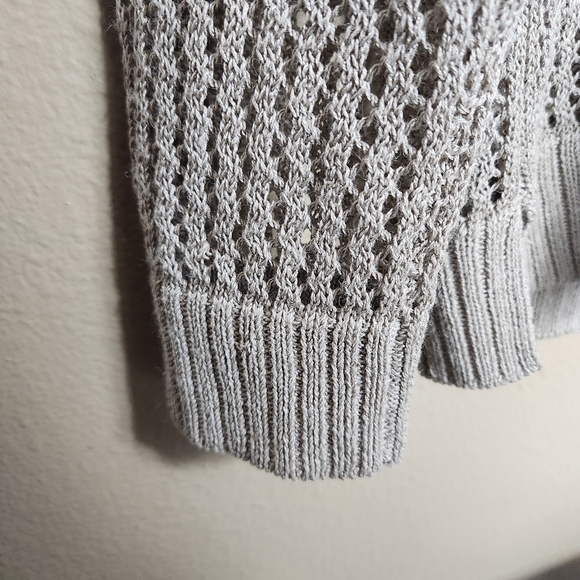 Coldwater Creek Wmns Beige Ramie Blend Crochet Open Knit Crewneck LS Sweater |M| - Picture 3 of 6